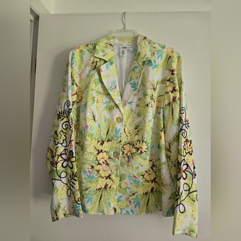 Coldwater Creek Linen Blend Floral Embroidered Blazer Size 1X
